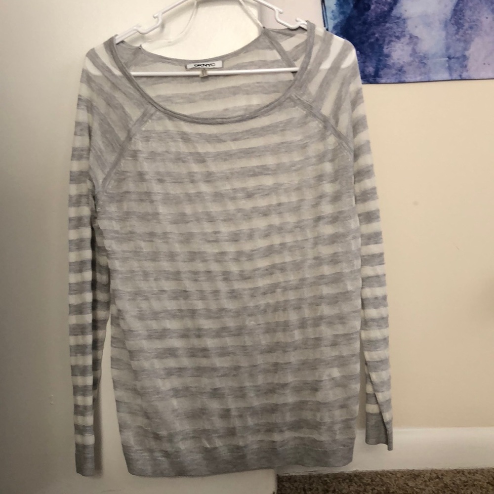 DKNYc sheer striped knit top
